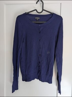 Express Women's Navy Blue Button-Up Sweater